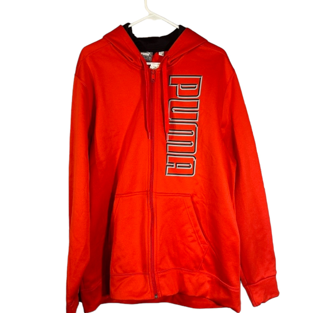Puma Red Full Zip Logo Hooded Lightweight Athletic Casual Jacket Men Sz XL